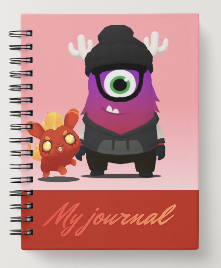 Notebook cover illustrated with two cartoon monster characters and the words "My journal"